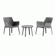 RATTATAN Ensemble de jardin en résine avec 2 fauteuils et table basse, design moderne, ergonomique et résistant pour l'extérieur - Betty - Gris fon