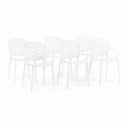RATTATAN Lot de 6 chaises d'extérieur avec accoudoirs empilables en polypropylène dossier ajouré design naturel pour jardin terrasse bar restaurant