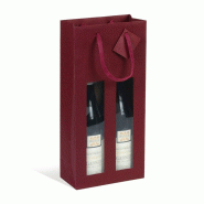 Sac 2 bouteilles fenêtre Lie de Vin kraft poignées papier 18+9x38cm par 100 - en carton 3700481692998