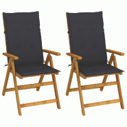 VidaXL Chaises Inclinables De Jardin Lot De 2 Et Coussins Bois Acacia - gris 3064059