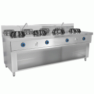 Wok à gaz avec 4 brûleurs et robinet eau - Version adossée