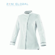 Veste de cuisine blanche femme - manches longues, coupe slim en polyester et coton 37.5® avec empiècement en maille - Cavane Robur_0