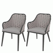 Décoshop26 - Lot de 2 chaises de jardin avec tressage épais et coussins gris clair style moderne en aluminium gris 04_0009591 - 3000267558136