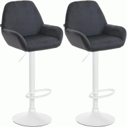 Décoshop26 - Lot de 2 tabourets de bar avec repose-pieds et accoudoirs en velours noir piètement en trompette métal blanc 10_0006348 - blanc métal