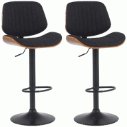 Décoshop26 - Lot de 2 tabourets de bar style rétro moderne assise en tissu noir bois noyer et cadre métal noir 10_0006701 - noir métal 3000265716156