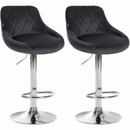 Décoshop26 - Set de 2 tabourets de bar coutures décoratives losanges assise en velours gris foncé et cadre en métal chromé TDB10770 - gris 300025