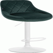 Décoshop26 - Tabouret de bar en velours vert coutures décoratives pivotant support métal blanc TDB10662 - blanc 3002472332693