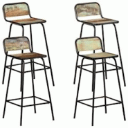 Décoshop26 - Tabourets de bar x4 chaises haute en bois de récupération cadre en acier DEC029416 - 3000257361005