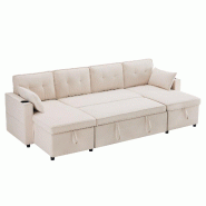 Merax canapé convertible en U 270 x 130 x 86 cm, coffre, porte-gobelets, poches latérales et 2 coussins, Beige - beige multi-matériau N653P9745763A