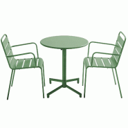 Oviala Business Ensemble table de jardin et 2 fauteuils en métal vert cactus - vert acier 114716