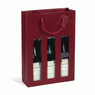 Sac 3 bouteilles fenêtre Lie de Vin kraft poignées papier 27+9x38cm par 100 - en carton 3700481693025