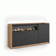 SKRAUT HOME Buffet salon et cuisine, 156x80x37 cm, 3 Portes, Cheminée électrique, LED, Noir et chêne - noir Bois manufacturé 698_4
