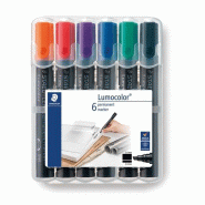 Staedtler Lumocolor 350 - Etui Chevalet Staedtler Box 6 Marqueurs Permanents Pointe Biseau 2 À 5 Mm Assortis - 350 WP6