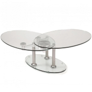 TABLE BASSE DOUBLE CHROME À PLATEAUX PIVOTANTS EN VERRE ET ACIER CHROMÉ