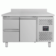 Vaiotec Comptoir réfrigéré EASYLINE / 1 porte et 2 tiroirs avec crédence - monobloc, 1360 x 700 mm - inox 12011