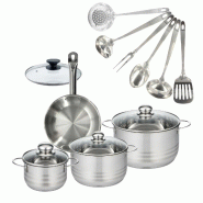 Batterie de cuisine avec 1 poêle 20 cm et 3 faitouts 20/24/16 cm avec 7 ustensiles de cuisine Fackelmann Etherna Brillant Oxford avec couvercles - gr_0