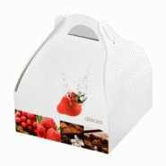 Boîte pâtissière décor Délices à poignée 135x135x60mm x 25 JORIDEAL - blanc en carton 3664324692081 Boîte pâtissière décor Délices à poignée 135x135x60mm x 25 JORIDEAL - blanc en carton 3664324692081