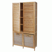 Décoshop26 - Armoire de salle de bain en bambou 168x82x34 cm avec 2 paniers à linge et rangements 04_0009775 - Bambou 3000267673310