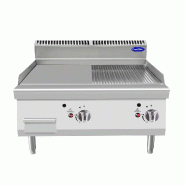 Fry Top Gaz inox laminé lisse 2 zones. Allumage piézo. Tiroir à résidus. Puissance 2x7 kW. Dimensions LxPxH 80x70x54,7 cm. AT7G8G-C-D - 4305
