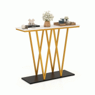 Helloshop26 - Table d'entrée avec rangement 100 x 30 x 79 cm surface en marbre imité touche contemporaine finition blanche et dorée 20_0013894 - do