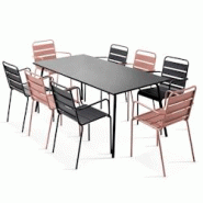 Oviala Business Ensemble table de jardin et 8 fauteuils en métal Rose poudré - rose acier 114620 Oviala Business Ensemble table de jardin et 8 fauteuils en métal Rose poudré - rose acier 114620