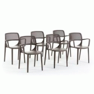 RATTATAN Set de 6 chaises avec accoudoirs en résine renforcée de fibre de verre, design classique, empilables pour jardin, bar, restaurant, cuisineâ RATTATAN Set de 6 chaises avec accoudoirs en résine renforcée de fibre de verre, design classique, empilables pour jardin, bar, restaurant, cuisineâ