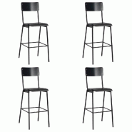 VidaXL Chaises De Bar Lot De 4 Noir Contreplaqué Solide Et Acier - noir 3054566