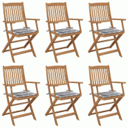 VidaXL Chaises Pliables De Jardin Lot De 6 Avec Coussins Bois D Acacia - gris 3065475