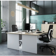 Bureau individuel Tono, pieds blanc - Mobel Linea - 180, Chêne veiné