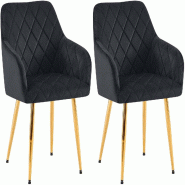 Décoshop26 - Lot de 2 chaises de salle à manger en velours noir avec coutures décoratives en losange chic et contemporain 10_0007857 - noir 3000266