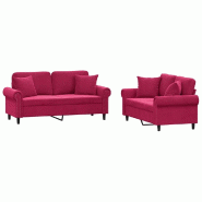 Ensemble de canapés 2 pcs avec coussins rouge bordeaux velours Modèle Uvervessa - 8721012072015