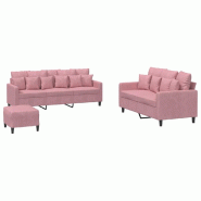 Ensemble de canapés 3 pcs avec coussins Rose Velours Modèle Sirius Prestige - 8721012067004