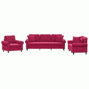 Ensemble de canapés 3 pcs avec coussins rouge bordeaux velours Modèle Jorvalis - 8721012071612