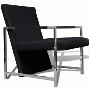 Helloshop26 - Fauteuil chaise siège lounge design club sofa salon avec pieds chromés synthétique noir 1102046/3 - noir Bois massif 3000140261306
