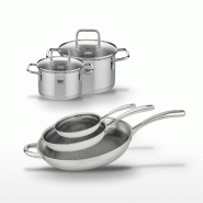 Lot de 3 Poêles 24/28/32cm et 2 Faitouts 16/20cm Elo Relief Evolution - gris inox 3176239957679