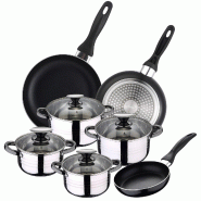 San Ignacio Cune - Batterie de cuisine 16/18/20/24cm en acier inoxydable avec ensemble de poêles 16/20/24cm en aluminium embouti compatible induction