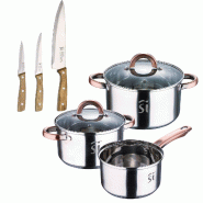 BERGNER - Batterie de Cuisine 5 Pièces Ø16/18/20cm en Acier Inoxydable Compatible Induction avec Set de 3 Couteaux de Cuisine en Acier Inoxydable NO