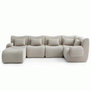 Canapé d'angle modulaire MILYSOFA SOFATIME 5 places avec méridienne Tissu fine bouclette Beige crème - MS-TIME-6-CRB