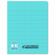 CONQUERANT Lot de 10 Cahier Ecriture Classique PP piqué 17x22, 32p./16 feuilles 90g/m², double ligne 3/10, coloris bleu - 3020120002217
