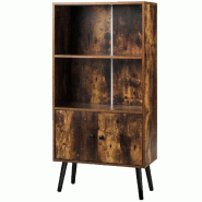 COSTWAY Bibliothèque avec 2 Portes, Étagère à Livres, Étagère sur Pied en Bois, Vintage, Étagère en Bois, Marron - marron TI87627OR