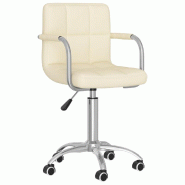 Décoshop26 - Chaise pivotante de salle à manger chaise de bureau sur roulettes en tissu crème DEC025077 - beige 3000255059539