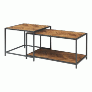 Helloshop26 - Ensemble de 2 tables basses gigognes MDF marron 03_0009382 - marron Bois manufacturé 3000224661909