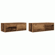 Helloshop26 - Lot de 2 meubles TV muraux design peu encombrant 80 x 31 x 25 cm en bois d'ingénierie vieux bois 02_0051700 - Bois massif 3000237047141
