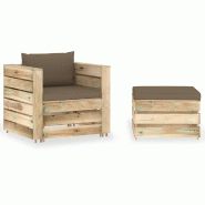 Helloshop26 - Salon de jardin meuble d'extérieur ensemble de mobilier 2 pièces avec coussins bois imprégné de vert 02_0015889 - vert Bois massif 3