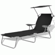 Helloshop26 - Transat chaise longue bain de soleil lit de jardin terrasse meuble d'extérieur 189 cm avec auvent acier noir 02_0012267 - noir acier 30