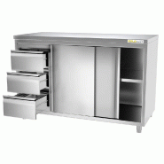 Meuble bas inox 1600x600 mm avec 3 tiroirs à gauche PREMIUM - GOLDINOX - gris inox 3701770814381