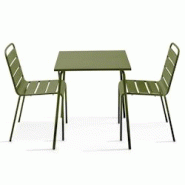 Oviala Business Ensemble table de jardin carrée et 2 chaises Vert Kaki - vert acier 114639 Oviala Business Ensemble table de jardin carrée et 2 chaises Vert Kaki - vert acier 114639