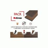 PACK 1 M² LAME DE TERRASSE COMPOSITE COEXTRUDÉ SUPRA AVEC ACCESSOIRES (4 COLORIS) 3600 X 145 X 23 MM - COLORIS - CHÊNE FONCÉ