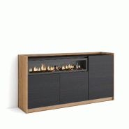 SKRAUT HOME Buffet salon et cuisine, 156x80x37 cm, 3 Portes, Cheminée électrique, Noir et chêne - noir Bois manufacturé 698_3