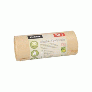 Starpak 500 sacs-poubelle en PCW à 100% « Waste-To-Waste » 30 l 64,5 cm x 54 cm beige - beige 90399
